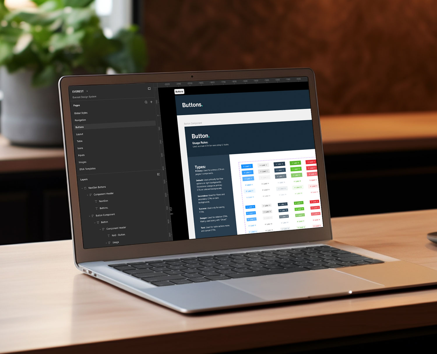 Everest design system: color chips, interface controls, and the letters Aa