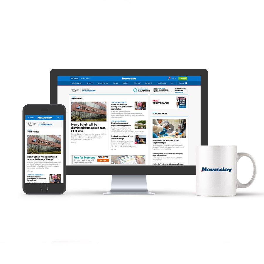 Newsday redesign shown on desktop, tablet, and phone
